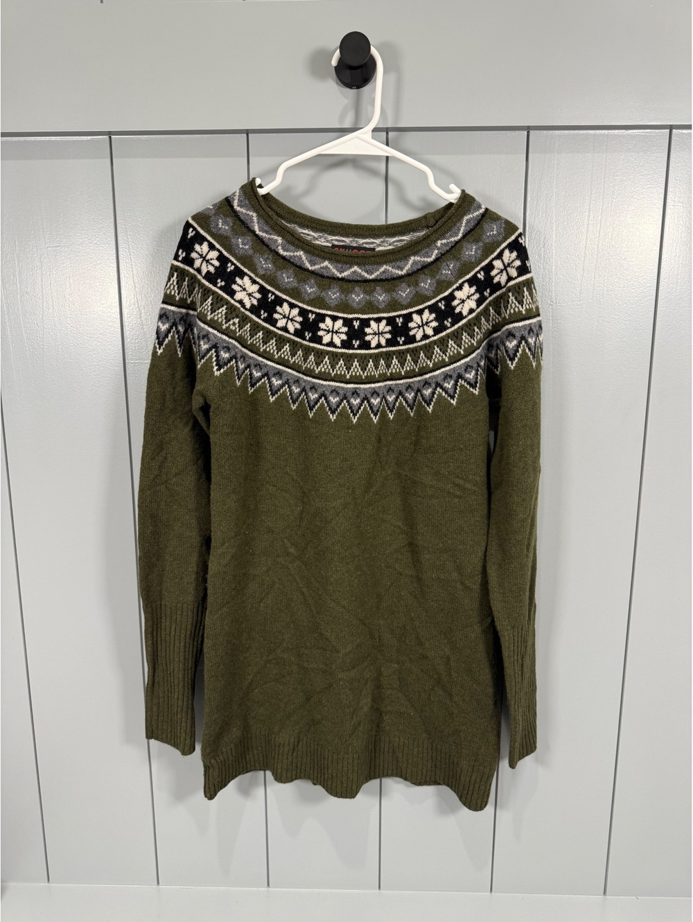 Skhoop Scandinavian Green Lambswool Blend Sweater Tunic apres ski